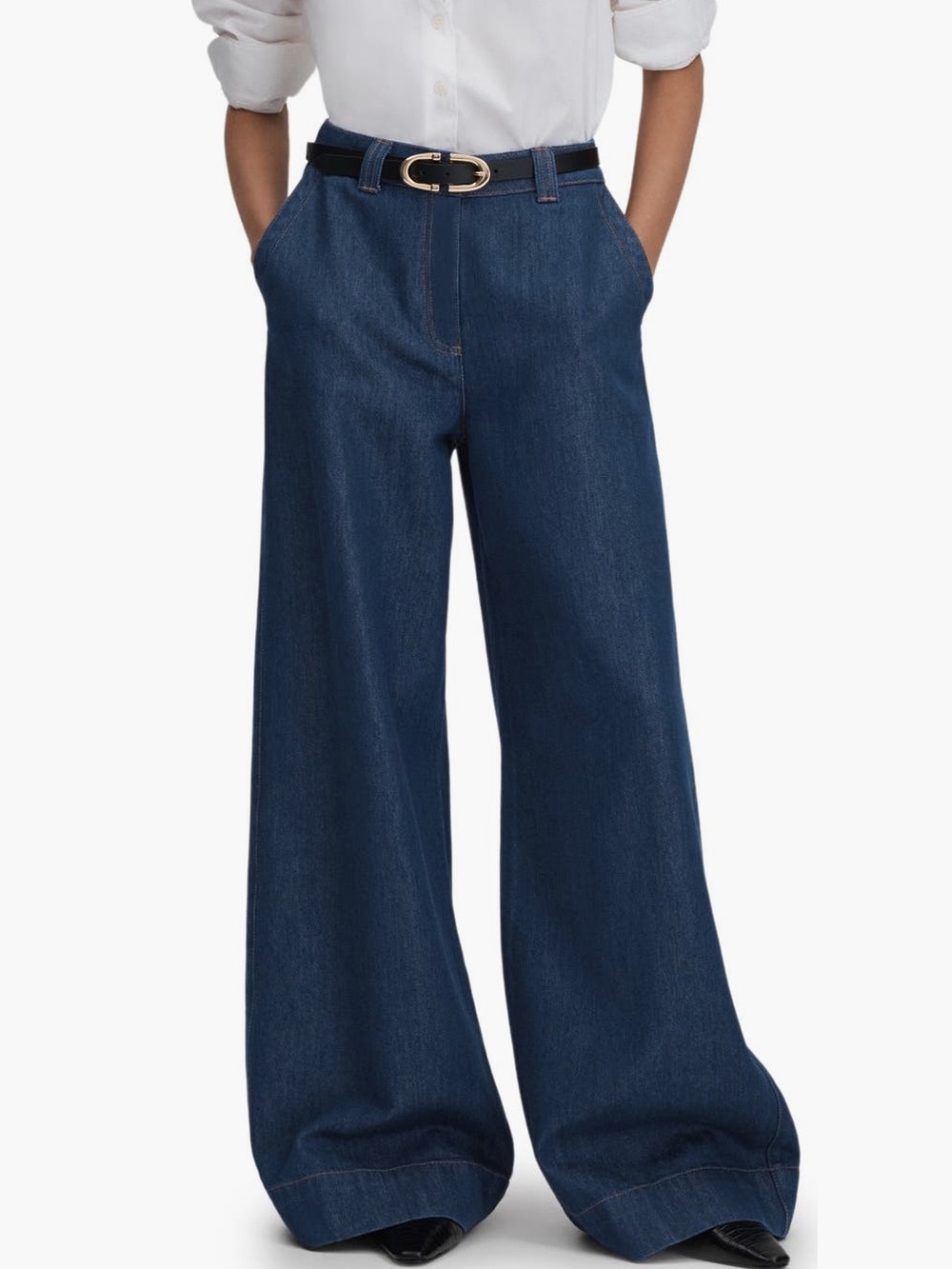 Reiss Dark Blue Wide-Leg High-Rise Jeans